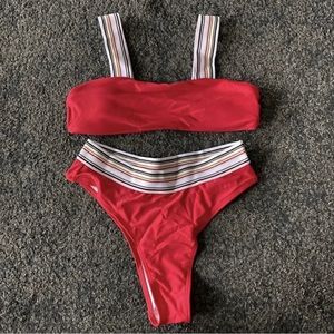 Red stretchy straps bikini set new sep sale
